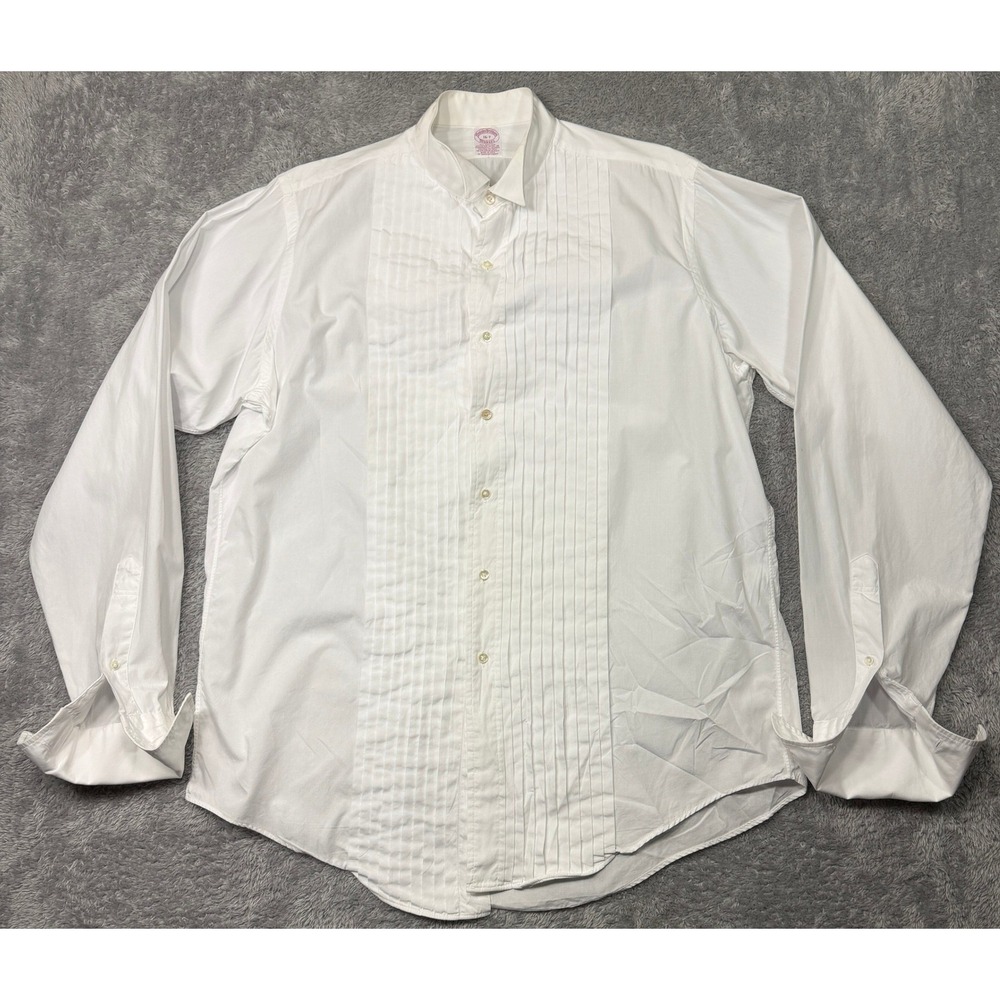 Brooks Brothers Makers Tuxedo Shirt Mens 16 7 White Pleated Bib Wing Tip Collar